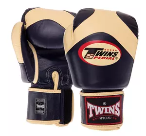 Перчатки боксерские кожаные Velcro BGVL13 Twins  10oz Темно-синий-ванильный (37426140)