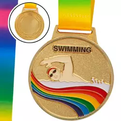 Медаль спортивная с лентой цветная Плавание C-0336     Золотой (33508328)