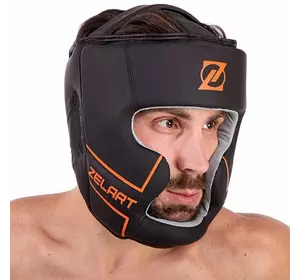 Шлем боксерский с полной защитой кожаный VL-3151 Zelart  XL Черно-оранжевый (37363115)