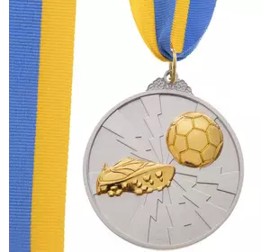 Медаль спортивная с лентой двухцветная Футбол C-4847     Серебряный (33508321)