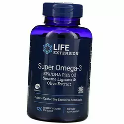 Супер Омега 3 с энтеросолюбильным покрытием, Super Omega-3 Enteric Coated, Life Extension  120гелкапс (67346004)