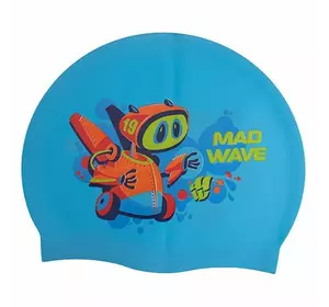 Шапочка для плавания детская Junior Mad Bot M057915 Mad Wave   Голубой (60444165)