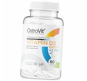 Витамины для иммунитета, здоровья костей и кожи, Vitamin D3 + K2 MK-7 + C + Zinc, Ostrovit  60капс (36250063)