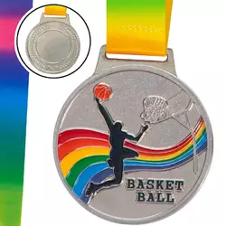 Медаль спортивная с лентой цветная Баскетбол C-0340     Серебряный (33508310)