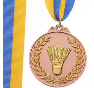 Медаль спортивная с лентой двухцветная Бадминтон C-7027     Бронзовый (33508345)