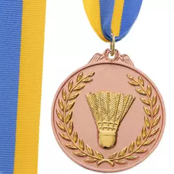 Медаль спортивная с лентой двухцветная Бадминтон C-7027     Бронзовый (33508345)
