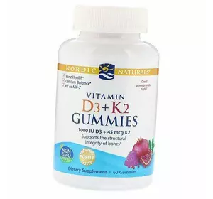 Витамин Д3 К2, Vitamin D3 + K2 Gummies, Nordic Naturals  60таб Гранат (36352020)