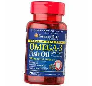 Омега 3, Omega-3 Fish Oil 1290 Mini Gels, Puritan's Pride  120гелкапс (67367011)