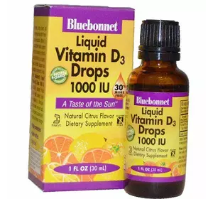 Витамин Д в каплях, Vitamin D3 1000 Drops, Bluebonnet Nutrition  30мл Цитрус (36393022)
