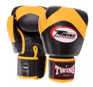 Перчатки боксерские кожаные Velcro BGVL13 Twins  14oz Черно-желтый (37426140)