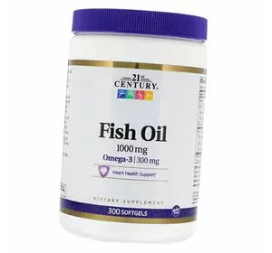Рыбий жир, Омега 3 для сердца, Fish Oil 1000, 21st Century  300гелкапс (67440003)