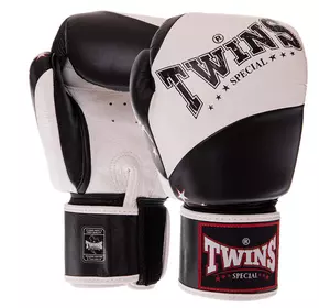 Перчатки боксерские кожаные Velcro BGVL10 Twins  10oz Бело-черный (37426138)