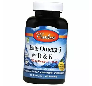 Омега 3 с витаминами Д и К, Elite Omega-3 + D & K, Carlson Labs  180гелкапс Лимон (67353029)