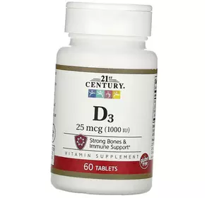 Витамин Д3, Холекальциферол, Vitamin D3 1000, 21st Century  60таб (36440067)