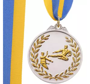 Медаль спортивная с лентой двухцветная Каратэ C-7026     Серебряный (33508369)