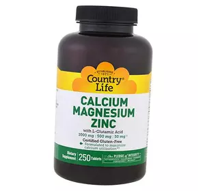 Кальций Магний Цинк и Глютамин, Calcium Magnesium Zinc, Country Life  250таб (36124004)