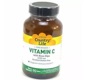 Витамин С с Шиповником, Vitamin C with Rose Hips, Country Life  90таб (36124048)
