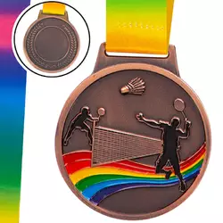 Медаль спортивная с лентой цветная Бадминтон C-0346     Бронзовый (33508346)