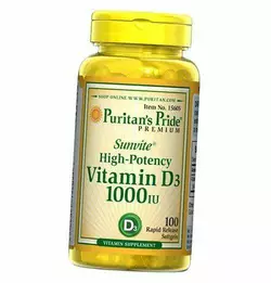 Витамин Д3, Холекальциферол, Vitamin D3 1000, Puritan's Pride  100гелкапс (36367049)