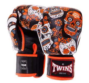 Перчатки боксерские кожаные Skull FBGVL3-53 Twins  10oz Оранжево-черный (37426148)