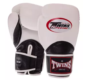 Перчатки боксерские кожаные Velcro BGVL11 Twins  14oz Бело-черный (37426139)