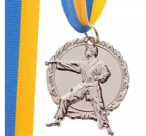 Медаль спортивная с лентой Карате C-4338     Серебряный (33508366)