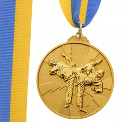 Медаль спортивная с лентой двухцветная Тхэквондо C-7029     Золотой (33508370)