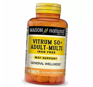 Мультивитамины после 50 лет без железа, Vitrum 50+ Adult-Multi Iron Free, Mason Natural  100таб (36529015)