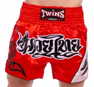 Шорты для тайского бокса и кикбоксинга T-155 Twins  XXL Красный (37426125)