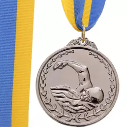 Медаль спортивная с лентой Плавание C-7015     Серебряный (33508326)