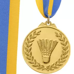 Медаль спортивная с лентой двухцветная Бадминтон C-7027     Золотой (33508345)