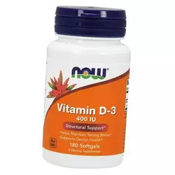 Витамин Д3, Vitamin D-3 400, Now Foods  180гелкапс (36128046)