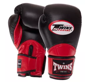 Перчатки боксерские кожаные Velcro BGVL11 Twins  10oz Черно-красный (37426139)