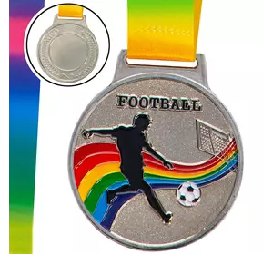Медаль спортивная с лентой цветная Футбол C-0344     Серебряный (33508316)