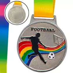 Медаль спортивная с лентой цветная Футбол C-0344     Серебряный (33508316)