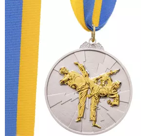 Медаль спортивная с лентой двухцветная Тхэквондо C-7029 FDSO    Серебряный (33508370)