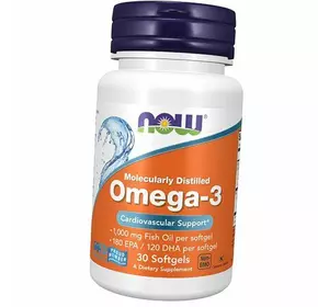 Молекулярно дистиллированная Омега 3, Omega-3 1000, Now Foods  30гелкапс (67128007)