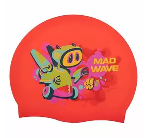 Шапочка для плавания детская Junior Mad Bot M057915 Mad Wave   Красный (60444165)