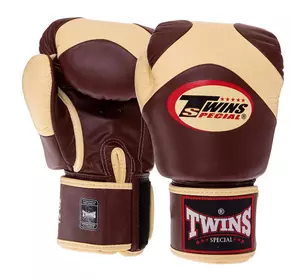 Перчатки боксерские кожаные Velcro BGVL13 Twins  12oz Темно-коричневый-ванильный (37426140)