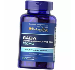 ГАМК, Гамма-аминомасляная кислота, GABA 750, Puritan's Pride  90капс (72367027)