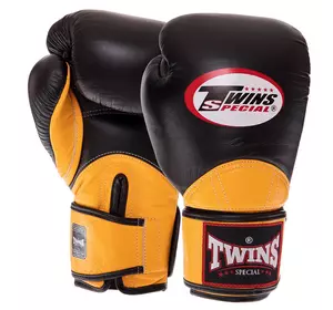 Перчатки боксерские кожаные Velcro BGVL11 Twins  12oz Черно-желтый (37426139)