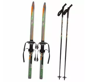 Лыжи беговые с палками SK-0881   130см Черно-салатово-оранжевый (60363104)
