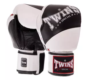 Перчатки боксерские кожаные Velcro BGVL10 Twins  10oz Черно-белый (37426138)