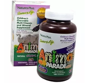 Витамины для детей, Animal Parade Children's Multi, Nature's Plus  180таб Виноград (36375037)
