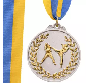 Медаль спортивная с лентой двухцветная Единоборства C-4853 FDSO    Серебряный (33508368)