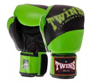 Перчатки боксерские кожаные Velcro BGVL10 Twins  12oz Черно-зеленый (37426138)