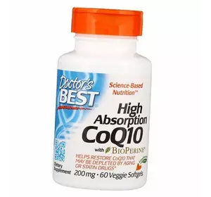 Высокоусвояемый Коэнзим Q10 с Биоперином, High Absorption CoQ10 200 Softgel, Doctor's Best  60вег.гелкапс (70327014)