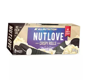 Диетические сладкие вафельные трубочки, Nut Love Crispy Rolls, All Nutrition  140г Белый шоколад (05003023)