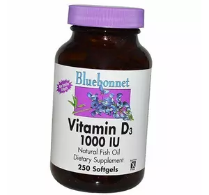 Витамин Д3, Vitamin D3 1000, Bluebonnet Nutrition  250гелкапс (36393005)