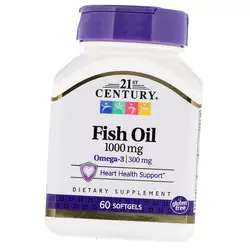 Рыбий жир, Омега 3 для сердца, Fish Oil 1000, 21st Century  60гелкапс (67440003)